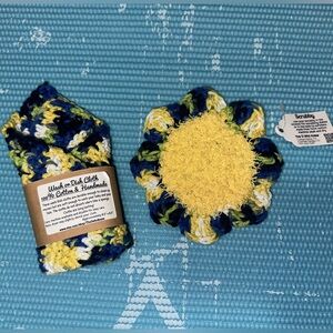 Yellow and Dark Blue Handmade Cotton Multi Use Washcloth Set